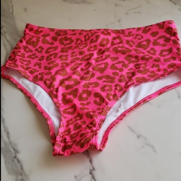 SPORLIKE Ruffle High Waist Swimsuit Hot Pink & Leopard Bikini Set Size XL - Picture 6 of 11
